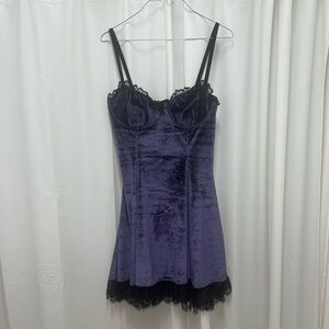 Elegant Purple Velvet Dress with Lace Trim